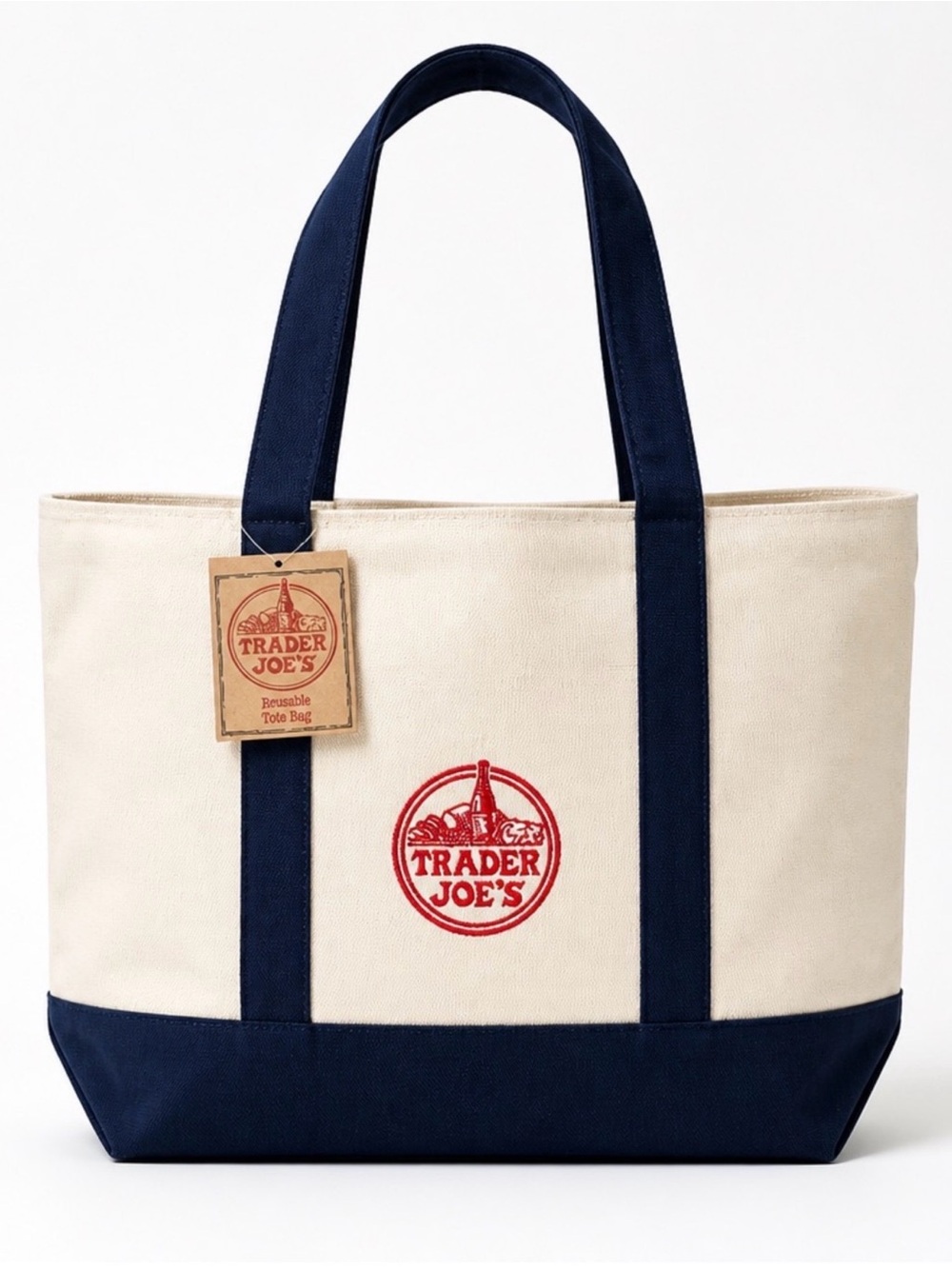 New Trader Joe’s Large Navy Blue Reusable Canvas Tote Bag - Picture 2 of 2
